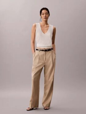 Pantalones de corte ancho a medida en mezcla de lino