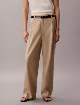 Pantalones de corte ancho a medida en mezcla de lino