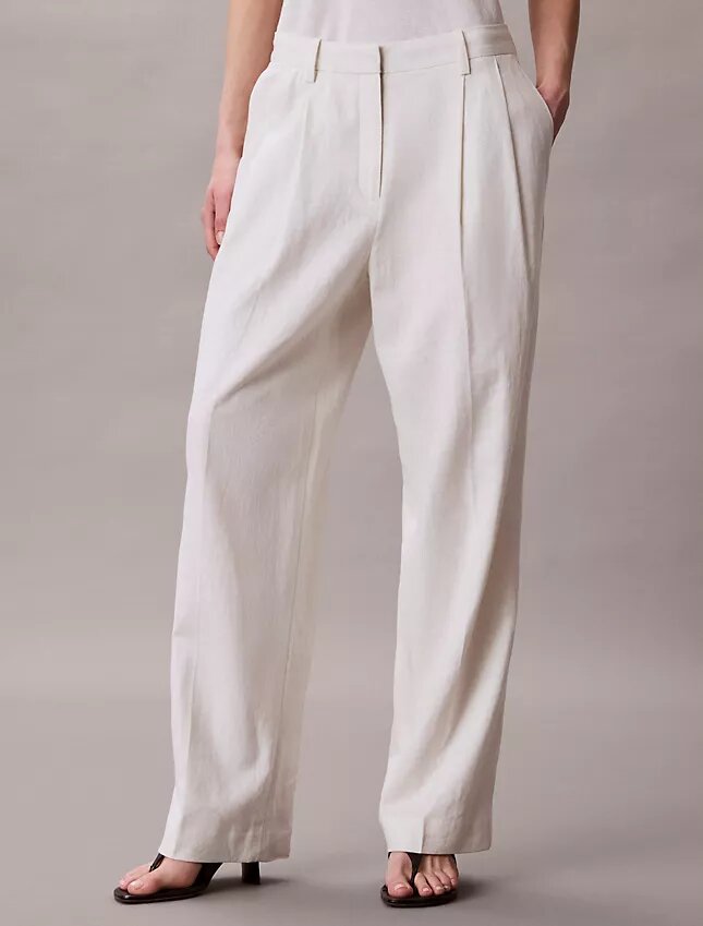 Pantalones de corte ancho a medida en mezcla de lino Pantalones de corte ancho a medida en mezcla de lino