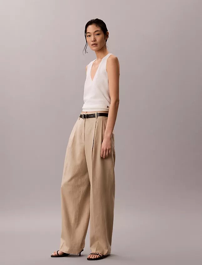 Pantalones de corte ancho a medida en mezcla de lino Pantalones de corte ancho a medida en mezcla de lino