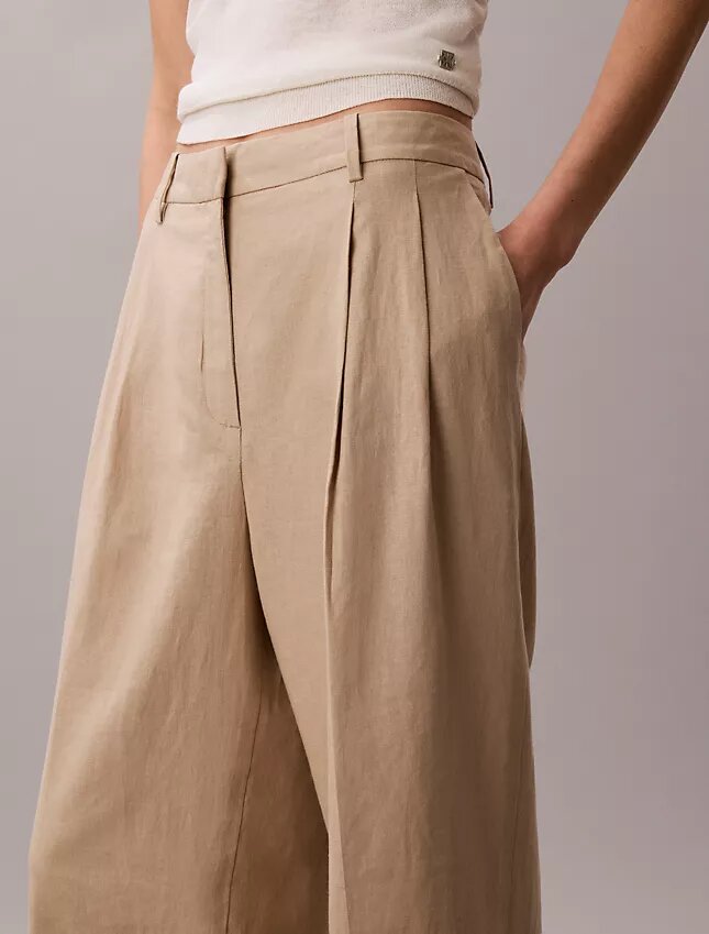 Pantalones de corte ancho a medida en mezcla de lino Pantalones de corte ancho a medida en mezcla de lino