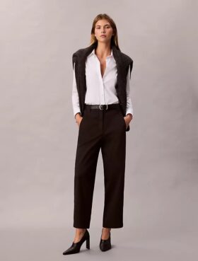 Pantalones de corte recto de sarga Cotton Stretch de algodón
