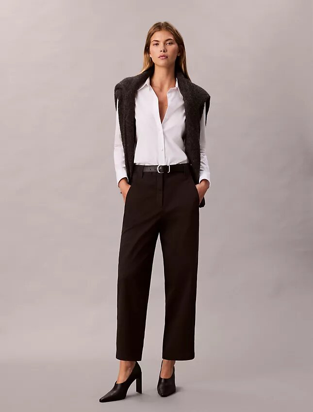 Pantalones de corte recto de sarga Cotton Stretch de algodón Pantalones de corte recto de sarga Cotton Stretch de algodón