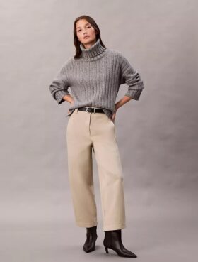 Pantalones de corte recto de sarga Cotton Stretch de algodón