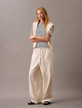 Pantalones de lino y algodón con cordón