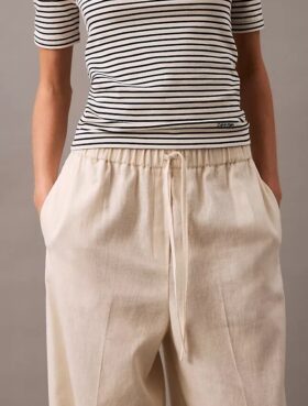 Pantalones de lino y algodón con cordón