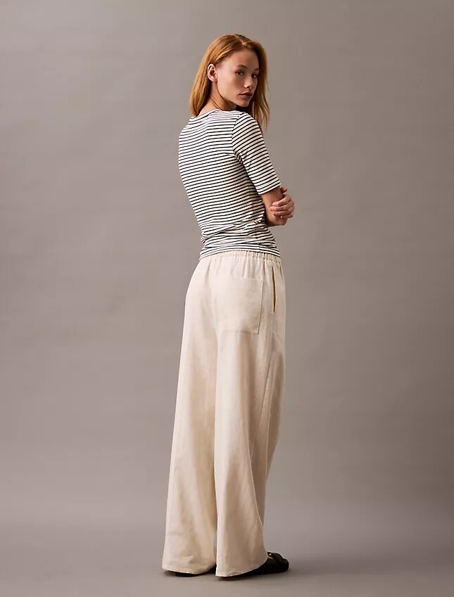 Pantalones de lino y algodón con cordón Pantalones de lino y algodón con cordón