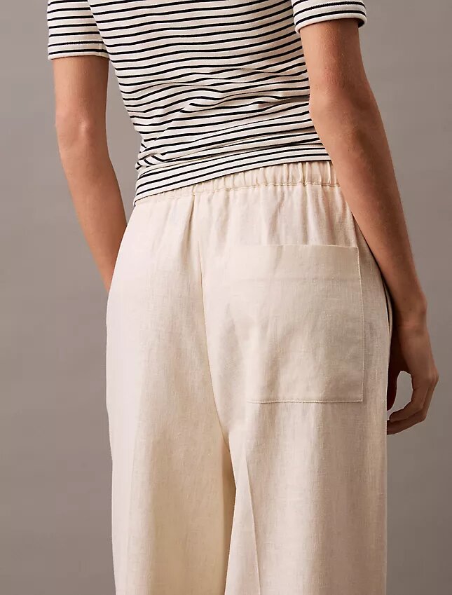 Pantalones de lino y algodón con cordón Pantalones de lino y algodón con cordón