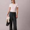 Pantalones de pierna ancha con cordón, mezcla de lino Pantalones de pierna ancha con cordón, mezcla de lino
