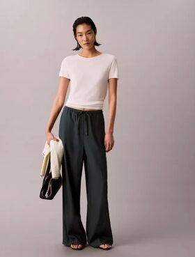 Pantalones de pierna ancha con cordón, mezcla de lino