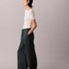 Pantalones de pierna ancha con cordón, mezcla de lino Pantalones de pierna ancha con cordón, mezcla de lino
