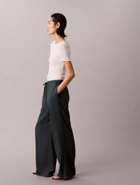 Pantalones de pierna ancha con cordón, mezcla de lino