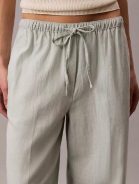 Pantalones de pierna ancha con cordón, mezcla de lino