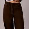 Pantalones de pierna ancha con cordón, mezcla de lino Pantalones de pierna ancha con cordón, mezcla de lino