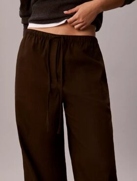 Pantalones de pierna ancha con cordón, mezcla de lino
