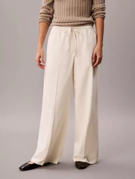 Pantalones de pierna ancha con cordón, mezcla de lino