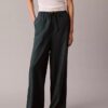 Pantalones de pierna ancha con cordón, mezcla de lino Pantalones de pierna ancha con cordón, mezcla de lino