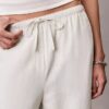 Pantalones de pierna ancha con cordón, mezcla de lino Pantalones de pierna ancha con cordón, mezcla de lino