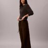 Pantalones de pierna ancha con cordón, mezcla de lino Pantalones de pierna ancha con cordón, mezcla de lino
