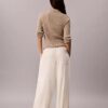 Pantalones de pierna ancha con cordón, mezcla de lino Pantalones de pierna ancha con cordón, mezcla de lino