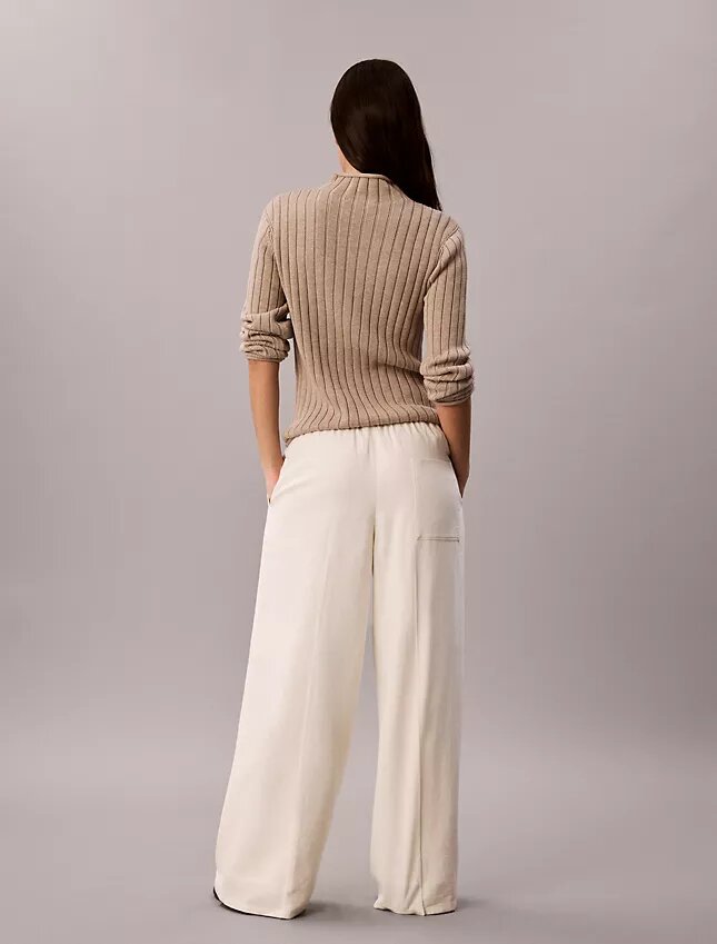 Pantalones de pierna ancha con cordón, mezcla de lino Pantalones de pierna ancha con cordón, mezcla de lino