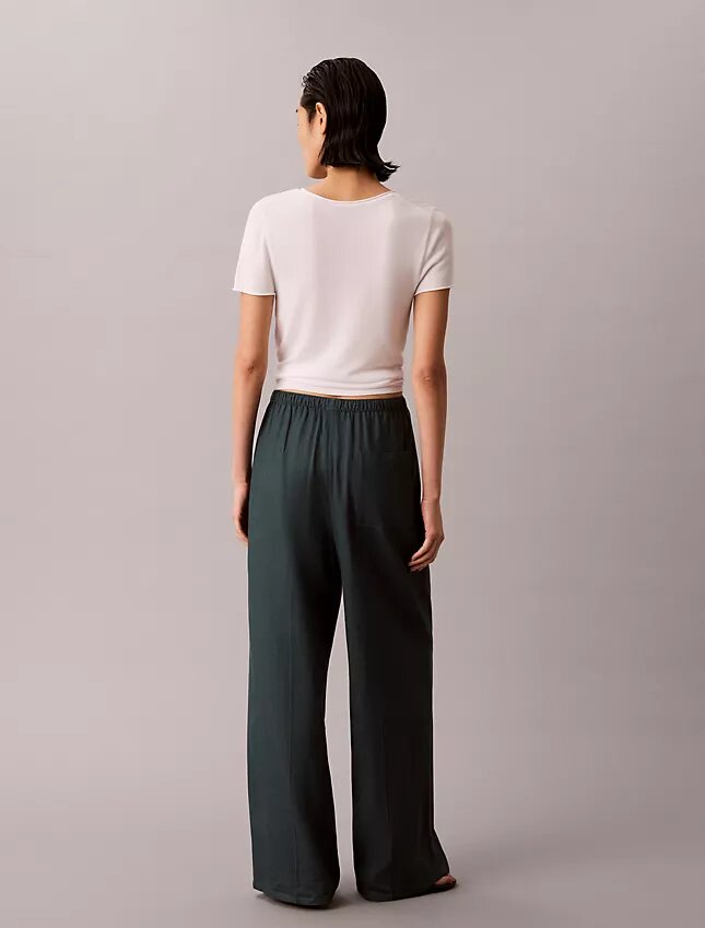 Pantalones de pierna ancha con cordón, mezcla de lino Pantalones de pierna ancha con cordón, mezcla de lino