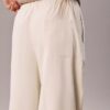 Pantalones de pierna ancha con cordón, mezcla de lino Pantalones de pierna ancha con cordón, mezcla de lino