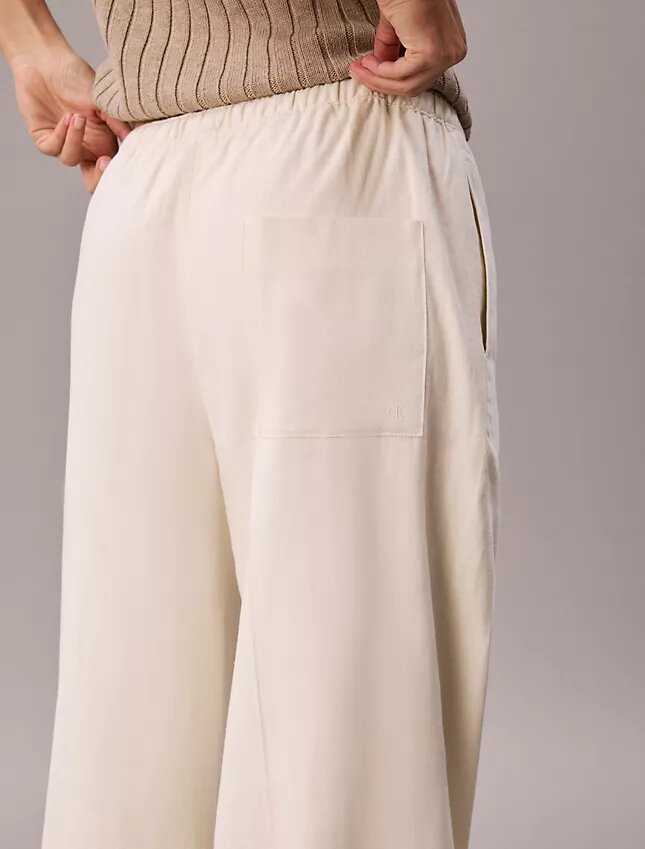 Pantalones de pierna ancha con cordón, mezcla de lino Pantalones de pierna ancha con cordón, mezcla de lino