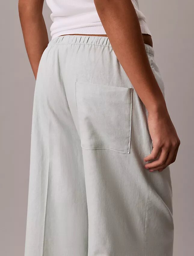 Pantalones de pierna ancha con cordón, mezcla de lino Pantalones de pierna ancha con cordón, mezcla de lino