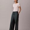 Pantalones de pierna ancha con cordón, mezcla de lino Pantalones de pierna ancha con cordón, mezcla de lino