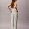 Pantalones de pierna ancha con cordón, mezcla de lino Pantalones de pierna ancha con cordón, mezcla de lino
