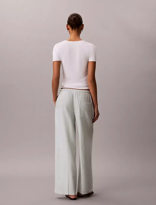 Pantalones de pierna ancha con cordón, mezcla de lino Pantalones de pierna ancha con cordón, mezcla de lino