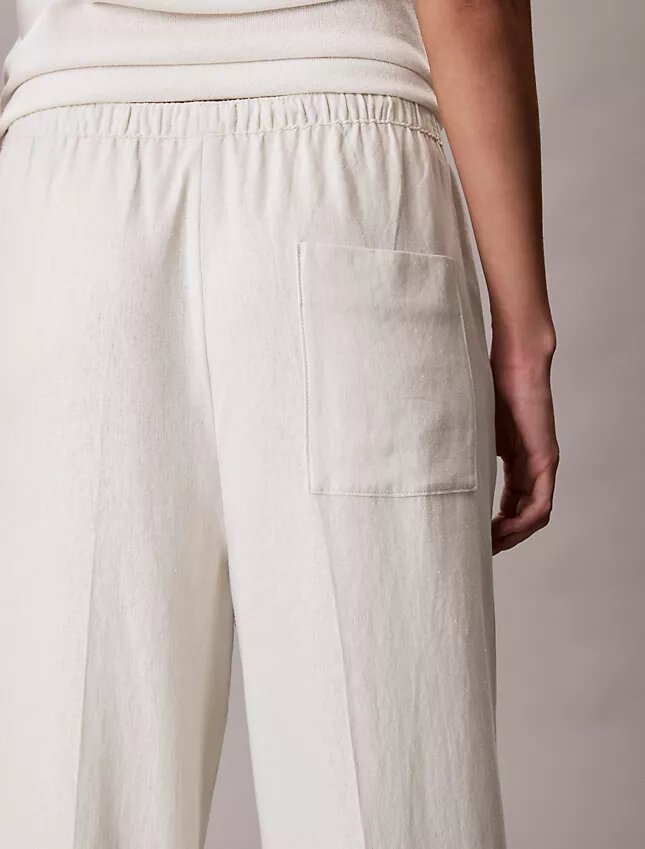 Pantalones de pierna ancha con cordón, mezcla de lino Pantalones de pierna ancha con cordón, mezcla de lino