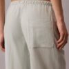 Pantalones de pierna ancha con cordón, mezcla de lino Pantalones de pierna ancha con cordón, mezcla de lino