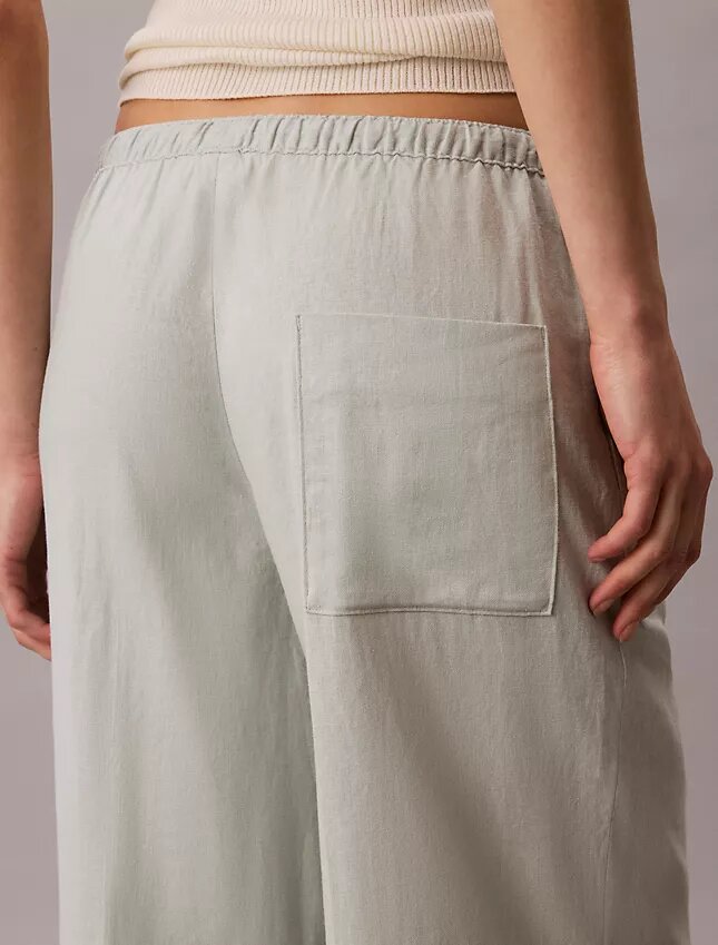 Pantalones de pierna ancha con cordón, mezcla de lino Pantalones de pierna ancha con cordón, mezcla de lino