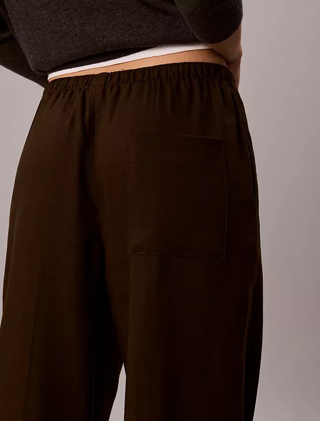 Pantalones de pierna ancha con cordón, mezcla de lino Pantalones de pierna ancha con cordón, mezcla de lino