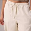Pantalones de pierna ancha con cordón, mezcla de lino Pantalones de pierna ancha con cordón, mezcla de lino