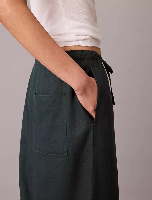 Pantalones de pierna ancha con cordón, mezcla de lino Pantalones de pierna ancha con cordón, mezcla de lino