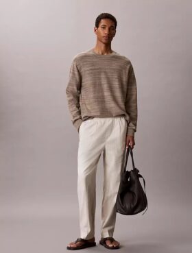 Pantalones plisados de mezcla de lino