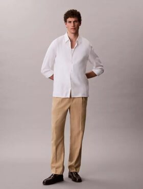 Pantalones plisados de mezcla de lino