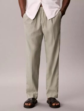 Pantalones plisados de mezcla de lino