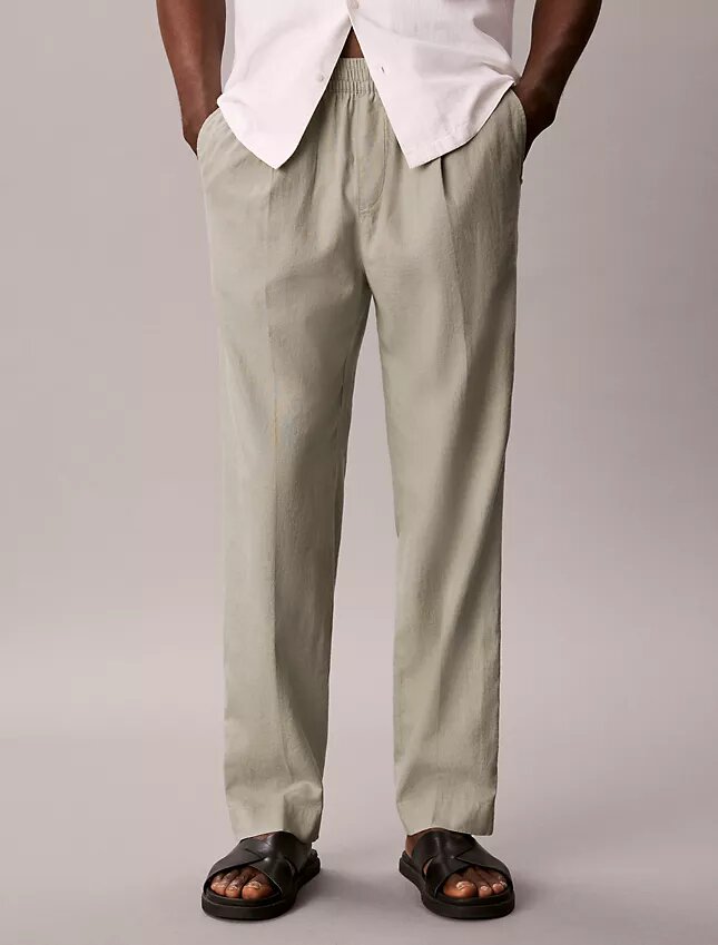 Pantalones plisados de mezcla de lino Pantalones plisados de mezcla de lino