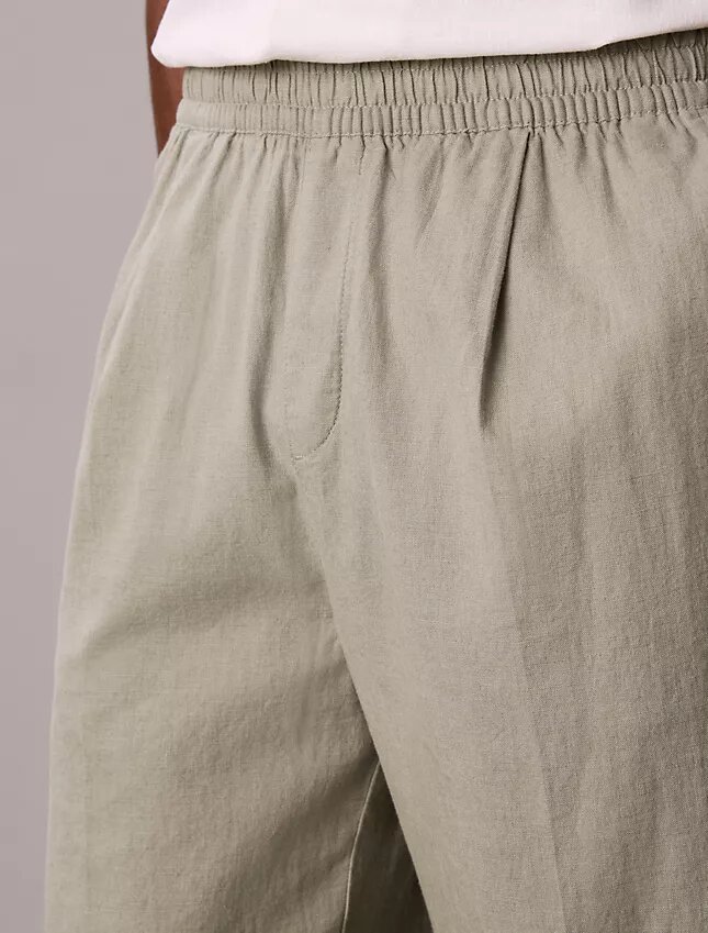 Pantalones plisados de mezcla de lino Pantalones plisados de mezcla de lino