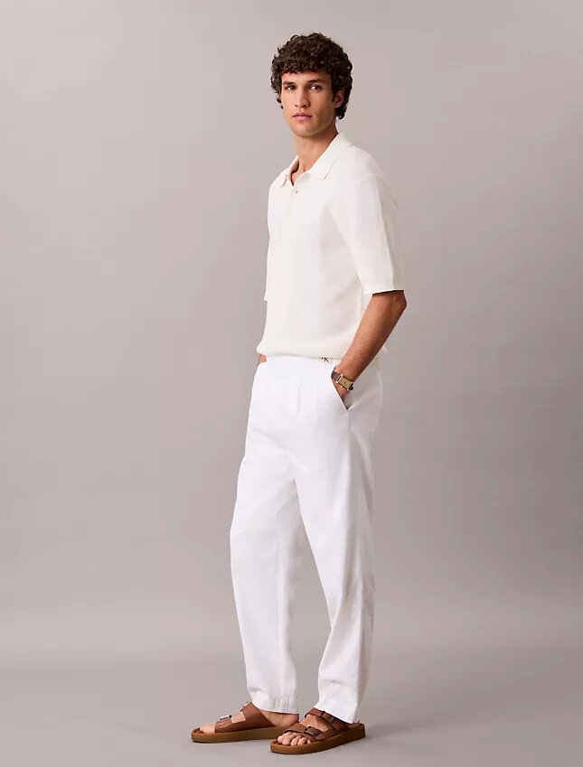 Pantalones plisados de mezcla de lino Pantalones plisados de mezcla de lino