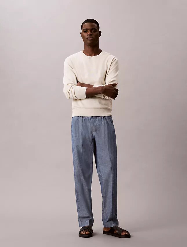 Pantalones rectos de cambray sin cremallera Pantalones rectos de cambray sin cremallera
