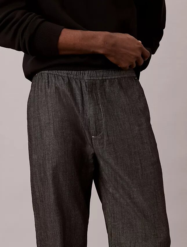 Pantalones rectos de cambray sin cremallera Pantalones rectos de cambray sin cremallera