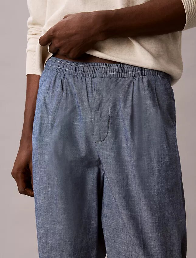 Pantalones rectos de cambray sin cremallera Pantalones rectos de cambray sin cremallera