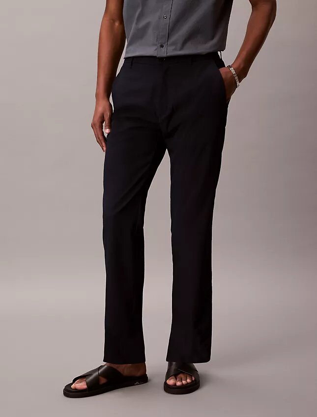 Pantalones rectos de seersucker Pantalones rectos de seersucker