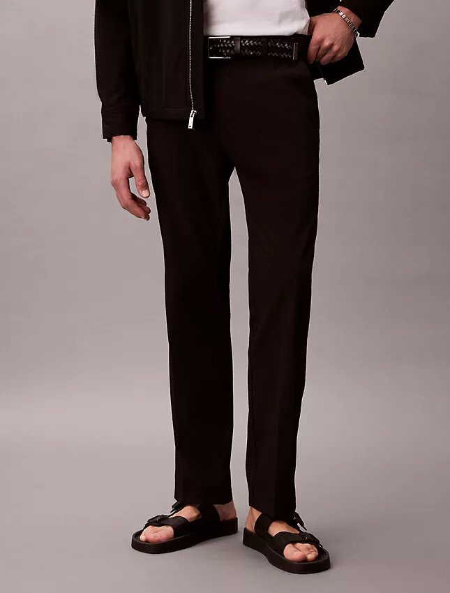 Pantalones rectos de seersucker Pantalones rectos de seersucker