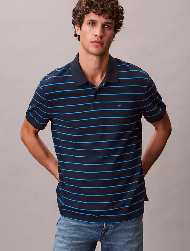 Polo clásico de rayas de piqué de algodón Polo clásico de rayas de piqué de algodón